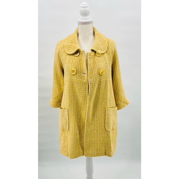 Forever Coat Retro Pockets Knit Yellow White Size XS - Picture 3 of 8